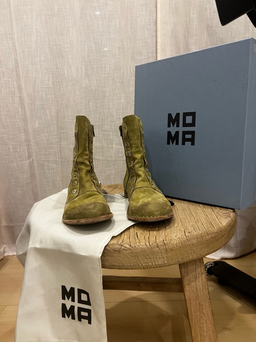 MOMA Olive Green Suede Lace-Up Boots - Picture 2 of 8